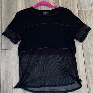 Black with red lines cropped mesh top
